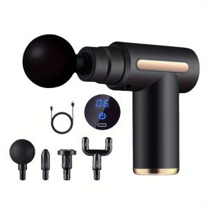 TEMU 충전식 근육 마사지기 1개 - 휴대용 충전식 LED 스크린, 교체 가능한 헤드 4종, 1200mAh 리튬 배터리, 가정 및 여행용, 모던 에스테틱 디자인 | 내구성 플라스틱 바디, 마사지 건