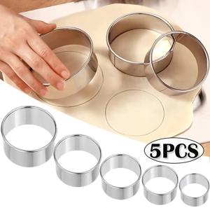 TEMU 5pcs 스테인레스 스틸 원형 쿠키 커터 세트 - 식품 안전, 전원 필요 없음 | 다양한 주방 베이킹 도구로 사용할 수 있는 두부 및 빵을 위한 도구