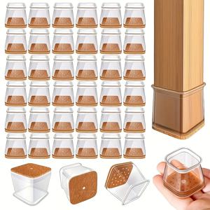 TEMU 36pcs 360° 실리콘 의자 다리 바닥 보호 패드 - 내구성, 소음 감소, 미끄럼 방지, 투명한 마감 - 사무실, 도서관, 거실, 식당, 침실 가구, 사무실 가구 보호에 이상적 | 현대적인 미학 | 부드러운 표면 보호, 의자 다리 보호 패드 및 쿠션