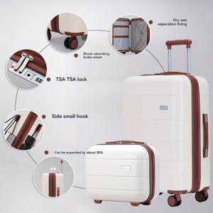 TEMU 2개 13/20/24인치 스피너 수하물 세트, 우아한, 베이지, 은색, 왕색, 하드 ABS+PC 쉘, 철제 풀 핸들, 지퍼 클로저, 조합 잠금, 손세탁, 확장 레이어, 폰 홀더, 관세 잠금, 스크래치 방지 표면 레이어, 프라이버시 파티션, 습식 건식 분리, 여행, 휴가, 학교, 선물용