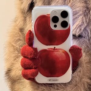 TEMU 귀여운 만화 스타일의 과일 디자인 휴대폰 케이스, 빨간 사과가 특징이며, Iphone 모델 16, 15, 14, 및 13 Pro Max와 호환 가능, 부드러운 투명 재질로 제작.