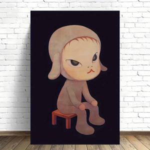 TEMU 1개 귀여운 동물 귀 캔버스 아트 프린트 - 베이지 옷을 입은 앉아 있는 캐릭터의 스타일리시한 일러스트레이션으로 무테 벽 장식, 집, 사무실, 바 및 카페에 완벽함, 환상적인 벽 장식 | 유쾌한 일러스트레이션 | 예술적 벽걸이, 2D 평면