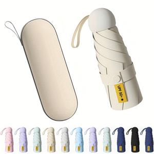 TEMU 컴팩트 자외선 차단 접이식 우산 - 수동 개폐, 6개 리브 디자인, 가벼운 고무 손잡이, 여행, 해변, 피크닉, 캠핑에 완벽 - 발렌타인데이, 여성의 날, 어머니날 선물로 이상적, 귀여운 우산