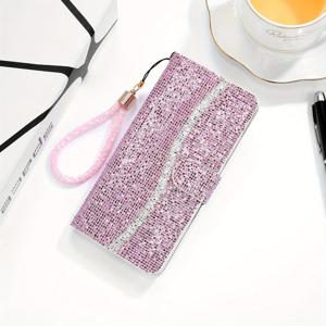 TEMU 핑크 시퀸 글리터 짧은 핸드 스트랩 모바일 폰 케이스 INS 걸 PU 가죽 패션 심플 크리에이티브 더블 폴드 엣지 지갑 카드 삽입용 가죽 홀더 지갑 파우치 갤럭시 S25 울트라/S24 플러스/S23 FE/S22 5G/S21+/S20/노트 20 울트라에 적합|그립톡
