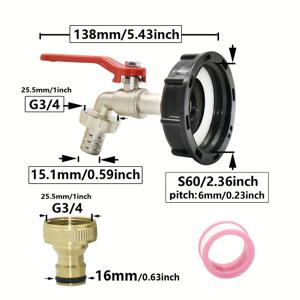 TEMU 16mm 니플과 15mm 호스 커넥터가 있는 강력한 IBC 탱크 밸브 어댑터 - 튼튼한 금속, 빨간 뚜껑, 정원용 버킷 및 잔디 관리에 이상적
