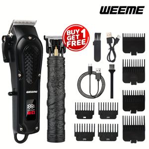 TEMU WEEME 프로페셔널 남성용 전기 헤어 클리퍼 세트, T-타입 0 갭 트리머 포함, USB 충전 및 LCD 디스플레이 - 가정용, 여행용 또는 선물로 완벽한 휴대용 강력함