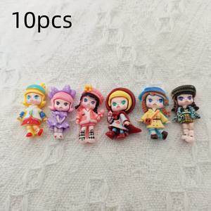 TEMU 기하학적 패턴이 있는 10개 레진 귀여운 소녀 장식품 - 생동감 넘치는 DIY 주얼리 만들기 용품, 사무실 및 휴대폰 참, 창의적인 프로젝트를 위한 수제 공예 비즈, 독특한 참 | 레진 공예, 주얼리 만들기용 참