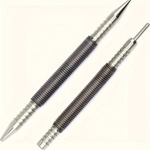 TEMU 2pcs/set 새로운 센터 펀치 스프링 더블 헤드 네일 세트, 펀칭 스프링 금속 목공 드릴 비트