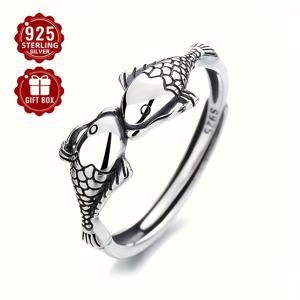 TEMU 총 무게 A 스타일 약 2.8g / B 스타일 약 2.2g 1개, S925 순은 커플 링 민족 구리 동전 니치 잉어 반지 레트로 개성 여성용 중립 인덱스 손가락 반지, 일상 데이트 및 파티 착용에 적합, 선물 첫 번째 선택으로 적합