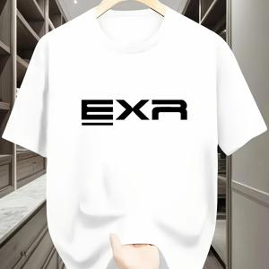 TEMU 남성 EXR 그래픽 티셔츠 - 캐주얼하고 스포티한 흰 글씨가 있는 검은 티셔츠, 크루 넥, 반팔 - 여름 외출, 야외 활동 및 캐주얼한 의상에 완벽함