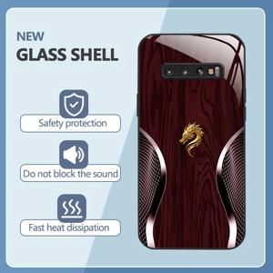 TEMU S7 S8 S9 S10Plus S10E A24 A34 Note8 S23FE s23 울트라 S23+ S20 S20울트라 20플러스 S21 S21FE S21울트라 5G S21플러스 S22 5G S22플러스 S24 S24플러스 S24울트라용 강화 유리 케이스, 금빛 용 머리 패턴과 격자 무늬 디자인