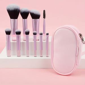 TEMU 미니 메이크업 브러쉬 세트 10개, 보관 가방 포함, 데이 선물, 생일 선물, 휴대용 여행 필수품, 전문 파운데이션 파우더 아이섀도우 눈썹 컨실러 브러쉬 키트, 고급 화장품 선물