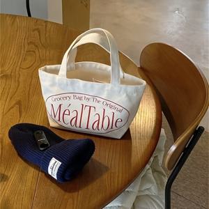 TEMU MéalTable 캔버스 토트백 - 화이트 레드 프린트, 튼튼한 손잡이, 가게 및 쇼핑에 이상적, 일상용 토트백| 튼튼한 손잡이 가방| 내구성 있는 캔버스 재질, 토트백|테무쇼핑|토트백|에코백
