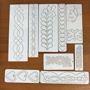 TEMU 9개의 손수 제작 DIY 추적 패치워크 템플릿 PET 수선 템플릿 패치워크 벽 장식 경계 압착 디자인 엣지 디자인 패치워크 퀼트 압착 패턴 템플릿