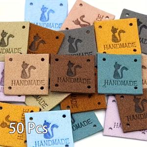 TEMU 50개 손수제작 고양이 라벨 세트, 인조 가죽 공예 라벨, DIY 수제 가방 액세서리, 의류, 니트, 가방, 바구니, 예술 용품에 적합