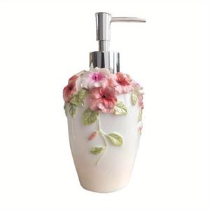 TEMU 1개 우아한 300ml 레진 비누 디스펜서, 꽃무늬 디자인 - 샴푸, 핸드 로션, 식기용 비누용 누수 방지 및 재충전 가능한 펌프 병 - 무연, 휴대용 화장품 보관 솔루션, 욕실 및 주방용