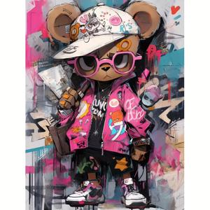 TEMU 5D DIY 성인용 아트 페인팅 세트 - 풀 라운드 , 장식용 페인팅, 아트, 40X50cm/15.7X19.7in, 동물, , 힙합, 곰, 패션 안경
