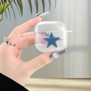 TEMU 창의적인 레트로 데님 다섯개 별 패턴 플랫 프린트 투명 방탄 무선 이어폰 케이스, Airpods 4, Airpods 3, Airpods 2, Airpods PRO2, Airpods PRO용 이어폰 케이스, 친구, 가족, , 남자친구를 위한 선물