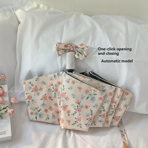 TEMU 우울 보호, 강철 프레임 및 나무 손잡이가 있는 우아한 꽃 디자인 자동 접이식 우산 - 모든 날씨 조건에 적합한 16 갈래 접이식 비즈니스 스타일