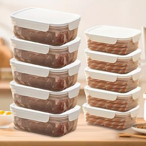 TEMU 10개 스택 가능한 식품 보관 용기, 28.74oz/47.34oz - 누출 방지, 전자레인지 안전, 냉장고 및 야외 사용을 위한 쉬운 청소 플라스틱 용기, 냉동 고기 보관에 이상적, 야외 요리 필수품|스택 가능한 용기|내구성 있는 플라스틱|냉장고|전자레인지