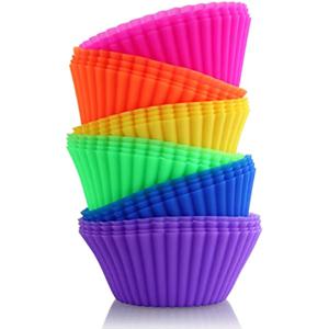 TEMU 24개 생동감 있는 재사용 가능한 실리콘 베이킹 컵 - BPA 프리, 500F까지 내열성, 식기세척기 사용 가능 - 쉬운 탈착, 논스틱 머핀 & 컵케이크 라이너, 핑크, 오렌지, 노랑, 녹색, 파랑, 보라색, 가정 및 전문가용 실리콘 베이킹 몰드