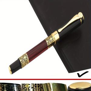 TEMU 우아한 블랙, 레드 & 골든 꽃무늬 조각된 마하구니 펜 - 교체 가능한 잉크, 중간 니브, 클릭 오프 캡 - 비즈니스 및 학교 용품, 사무용 쓰기 도구에 이상적 | 우아한 쓰기 도구 | 생동감 있는 조각