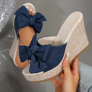 TEMU 여성용 Bowknot 장식 웨지 슬라이드 샌들, 플랫폼 신발의 캐주얼 슬립, 여름 편안한 샌들|샌들|여성샌들|신발