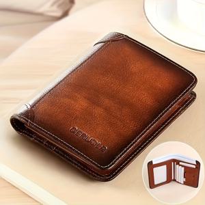 TEMU 남성 빈티지 가죽 RFID 차단 지갑, 얇고 짧은 다기능 신분증 신용카드 홀더, 선물