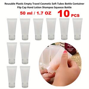 TEMU 10개 재사용 가능한 여행용 화장품 소프트 튜브, 30ml/50ml - 샴푸, 로션, 치약용 투명 플립 캡 병 - 누수 방지, 쉽게 짜는 용기, 이동 중 편의를 위한 여행용 병, 스킨케어용