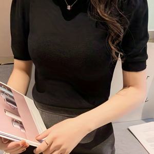 TEMU 여성용 하이넥 슬림핏 긴팔 풀오버 스웨터 - 신축성 솔리드 컬러 캐주얼 시크 탑, 사계절 착용 가능, 핸드워시 또는 드라이클리닝, 여성 스웨터, 고탄력 원단