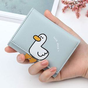 TEMU 카와이 만화 오리 패턴 짧은 지갑, 3단 동전 지갑, 캐주얼 신용 카드 케이스|카드지갑