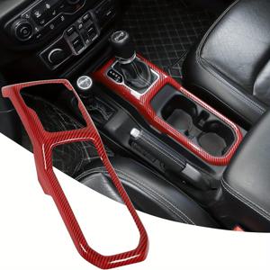 TEMU Jeep JL (2018-2023) & Gladiator JT용 레드 카본 파이버 기어 시프트 & 컵 거치대 트림 커버 - 튼튼한 ABS, 접착식 쉬운 설치, UV 보호