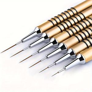 TEMU 6pcs 젤 폴리시 페인팅 브러시 세트 - 6개의 얇은 긴 선, 점, 그리고 드로잉 펜으로 네일 아트 디자인을 위한 골든 핸들 스트라이퍼 브러시 사이즈 5/7/9/11/20/25mm, 네일 아트 도구 | 브러시 | 내구성 있는 네일 아트 브러시, 네일 아트 용품
