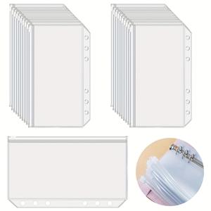TEMU 10pcs/20pcs A6 크기 바인더 포켓, 예산을 위한 6홀 클리어 지퍼 폴더, 6링 예산 바인더용 플라스틱 예산 현금 봉투 바인더, 방수 PVC 파일 가방 문서 가방|포카바인더