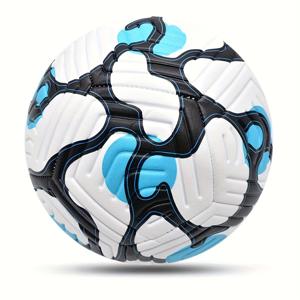 TEMU 1개 공식 사이즈 5 PU 축구공과 펌프 - 훈련, 경기 및 엔터테인먼트용 표준 사이즈, 손바느질, 흰색에 파란색 악센트, 완벽한 선물, 경기용 축구공|현대적인 축구공|손바느질 축구공, 축구 액세서리