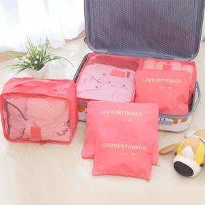 TEMU 6pcs 핑크 여행 정리함 세트 - 세탁용 가방, 기계 세탁 가능, 지퍼 클로저, 옷 및 액세서리 보관에 이상적, 여행 액세서리 포장 큐브|캐주얼 스타일|지퍼 클로저, 여행용 가방