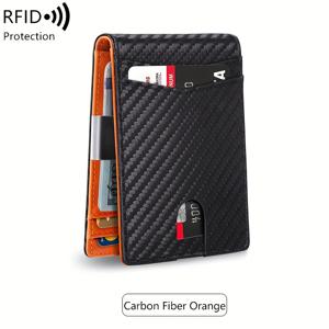 TEMU MIYIN 남성용 슬림 RFID 차단 양면 지갑 - 12카드 홀더 머니 클립, 카본 파이버, 블랙, 디자인, 전면 포켓 & 신분증 슬롯, 일상 사용에 적합한 컴팩트 & 스타일리시한 소형 지갑