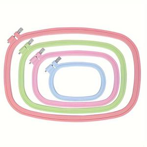 TEMU 4pcs 세트 자수 호프 세트 마카롱 컬러풀 ABS 플라스틱 직사각형 손자수 프레임 캔디 컬러 크로스 스티치 자수 호프 아트 크래프트 핸디 세이밍 자수 키트 도구