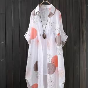 TEMU 플러스 사이즈 기하학 프린트 셔츠, 캐주얼 롱 슬리브 버튼 프론트 셔츠, 여성 플러스 사이즈 의류