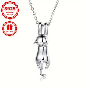 TEMU 여성용 패션 펜던트 목걸이, 심플하고 우아한 고양이 패션, 925 실버 2.9g 일상 및 휴가에 적합, 어머니의 날, 발렌타인데이 선물로 적합