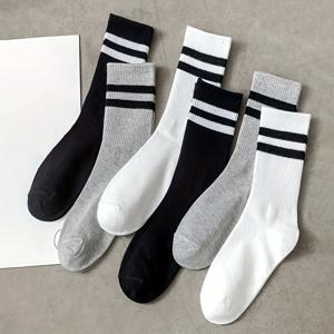 TEMU 가을과 겨울에 여성을 위한 6 켤레/20 켤레의 다중 사양 흑백 회색 2극 수평 줄무늬 양말, 상어 바지와 함께 미드 튜브, 외부 착용 트렌디 양말, 긴 양말, 인스 트렌드