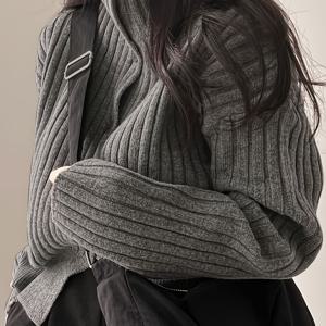TEMU 여성용 하이넥 리브 니트 스웨터 1개 - 가을/겨울용 100% 폴리에스터 단색 버튼 카디건 - 따뜻하고 보정되는 오픈 프론트 풀오버