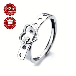 TEMU 1개 S925 스털링 실버 니치 디자인 벨트 하트 잠금장치, 한국 및 일본 스타일, 조절 가능, 저알레르기성, 크리스마스 연인을 위한 완벽한 선물 (약 2.01g)