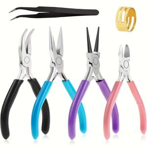 TEMU 6개 주얼리 플라이어 세트, 4개의 링, 1개의 검은색 집게, 1개의 도구 가방 포함, 바늘 모양 및 라운드 와이어 커터, 주얼리 비즈 수리용 곡선형 플라이어, 와이어 래핑, 다기능 도구, 가정 필수품