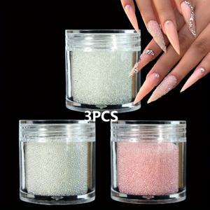TEMU 3Pcs 반짝이는 클리어 유리 공 네일 참스 미니 캐비어 비즈 장식 3D 라인스톤 네일 아트 액세서리