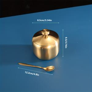 TEMU 1개, 설탕 그릇, 스테인리스 스틸 조미료 병 스푼 포함, 크리에이티브 글루탐산 나트륨 냄비, 뚜껑이 있는 소금 및 후추 보관 구덩이 - 가정 주방 용품 식품 보관 및 구성, 주방 용품 주방 액세서리