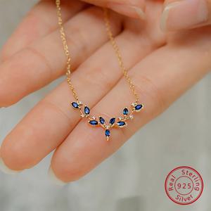 TEMU 1pc AIBELOPY 925 스테인레스 스틸 목걸이, 2.8g, 14K 골드 플레이트, 보석 파란색 지르코니아 사슴 항아리 패션, 프랑스 스타일 동물 테마, 합성 큐빅 지르코니아, 일상 및 선물 기회, 데이 기념품 보석