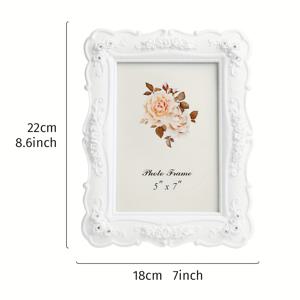 TEMU 1개 우아한 화이트 로즈 사진 프레임 - 다용도 6x8, 7x10, 9x12인치 데스크탑 디스플레이, 예술적인 꽃 디자인과 스칼롭드 엣지, 홈 & 오피스 장식에 완벽