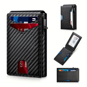 TEMU 남성용 1개 라스볼트 RFID 차단 팝업 카드 홀더 - 탄소 섬유 질감 슬림 스트리트 스타일 지갑, 다수의 카드 슬롯 및 안전한 잠금장치 포함, 일상 사용을 위한 컴팩트하고 가벼운 디자인|카드지갑|지갑