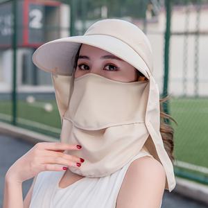 TEMU 여성용 얼굴 커버가 있는 선캡 - 사이클링, 야외 및 봄/가을용 와이드 브림 접이식 비치햇, 통기성 좋은 논엘라스틱 디자인, 손세탁 전용, 경량 원단|마스크|KF94마스크|자외선차단마스크